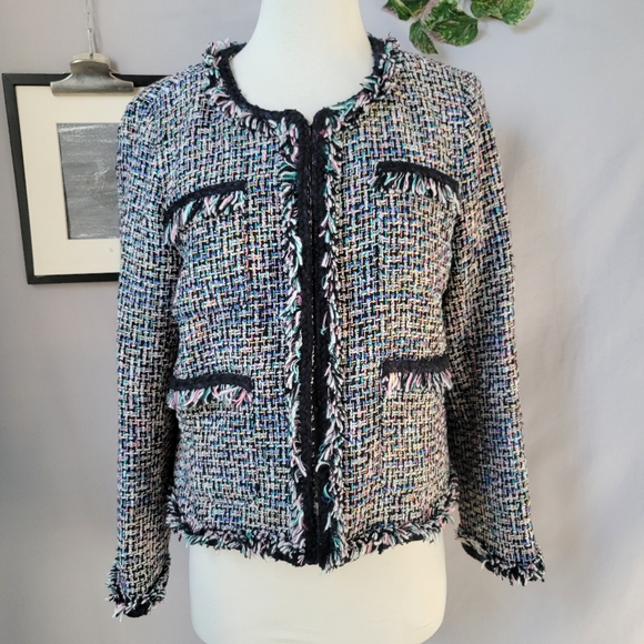 J. Crew Metallic Tweed Lady Jacket Blazer Rainbow Multicolor Black 8 - Picture 2 of 16